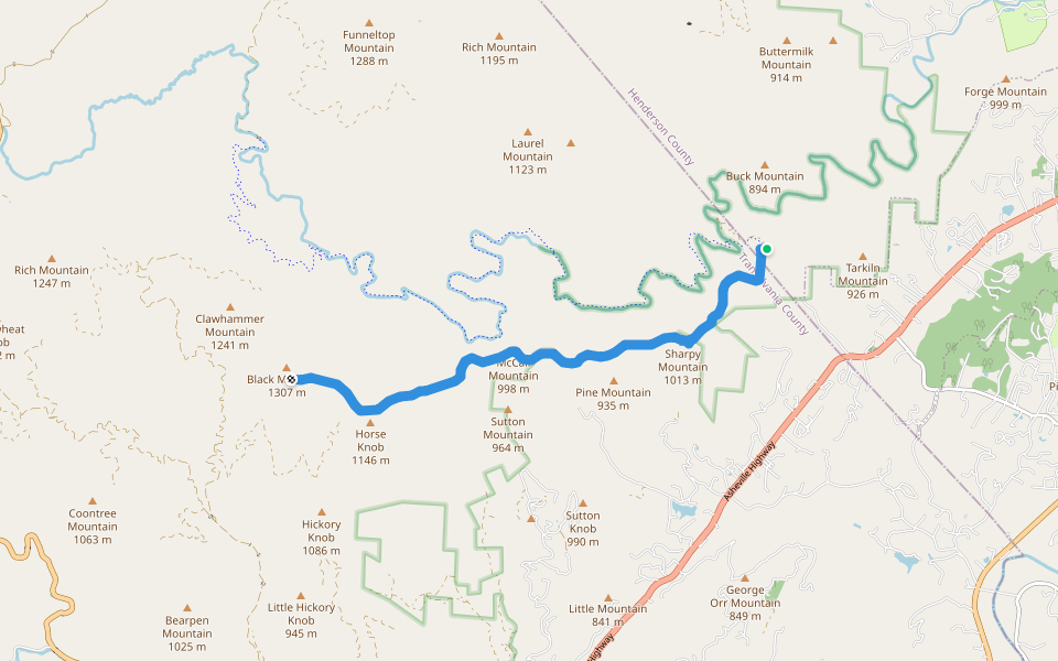 Turkey Pen Gap Trail walking route map in Horse Shoe