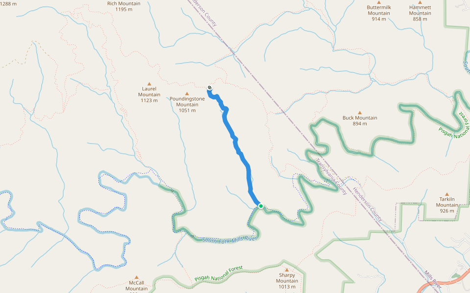 Pounding Mill walking route map in Pisgah Forest