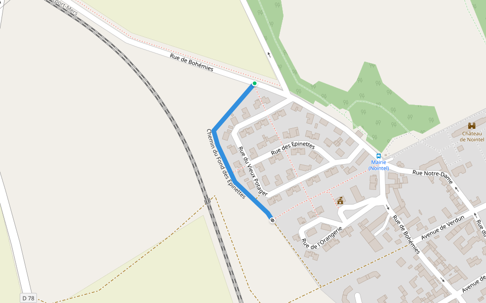 Chemin du Fond des Epinettes walking route map in Nointel