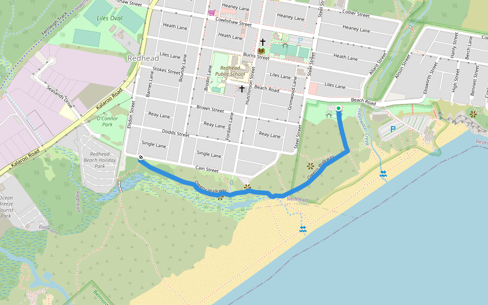 Owens Walkway walking route map in Redhead