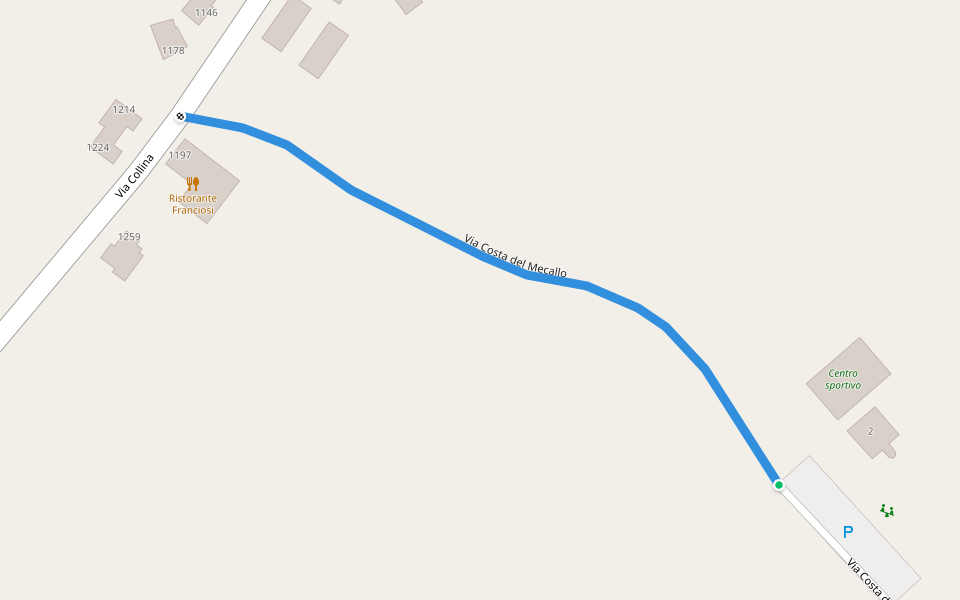 Via Costa del Mecallo walking route map in Poggio Berni