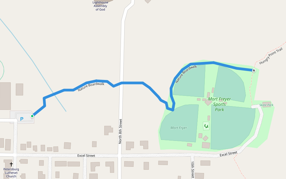 Nature Boardwalk walking route map in Petersburg