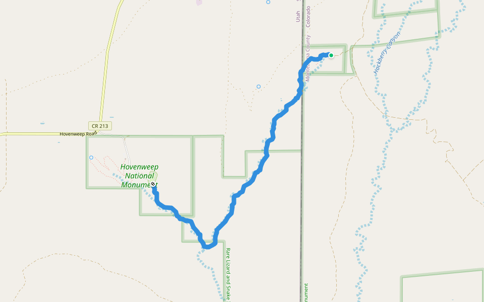 Trail to Hackberry and Horseshoe Pueblos walking route map in Pleasant View