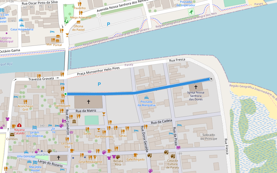 Rua da Capela walking route map in Paraty