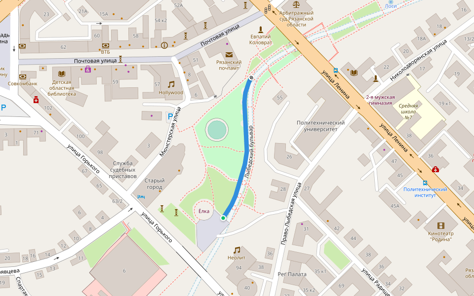 Лыбедский бульвар walking route map in Ryazan'