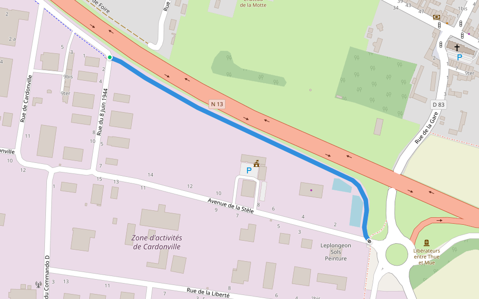 Voie verte Avenue de la Stèle walking route map in Thue et Mue
