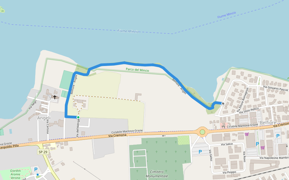 Belfiore - Angeli walking route map in Mantova