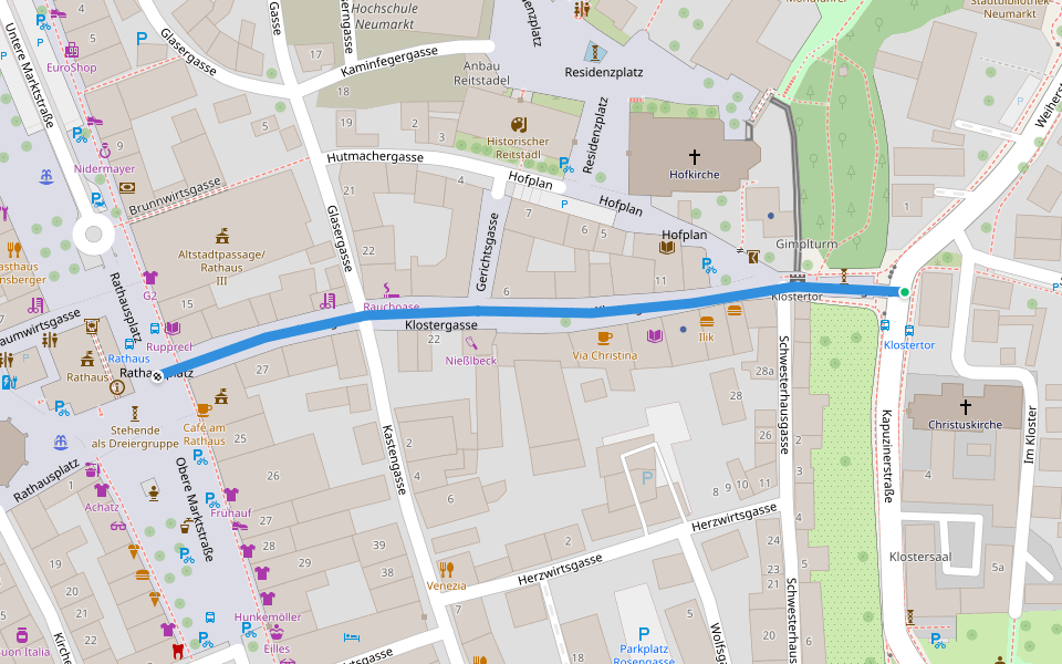 Klostergasse walking route map in Neumarkt in der Oberpfalz