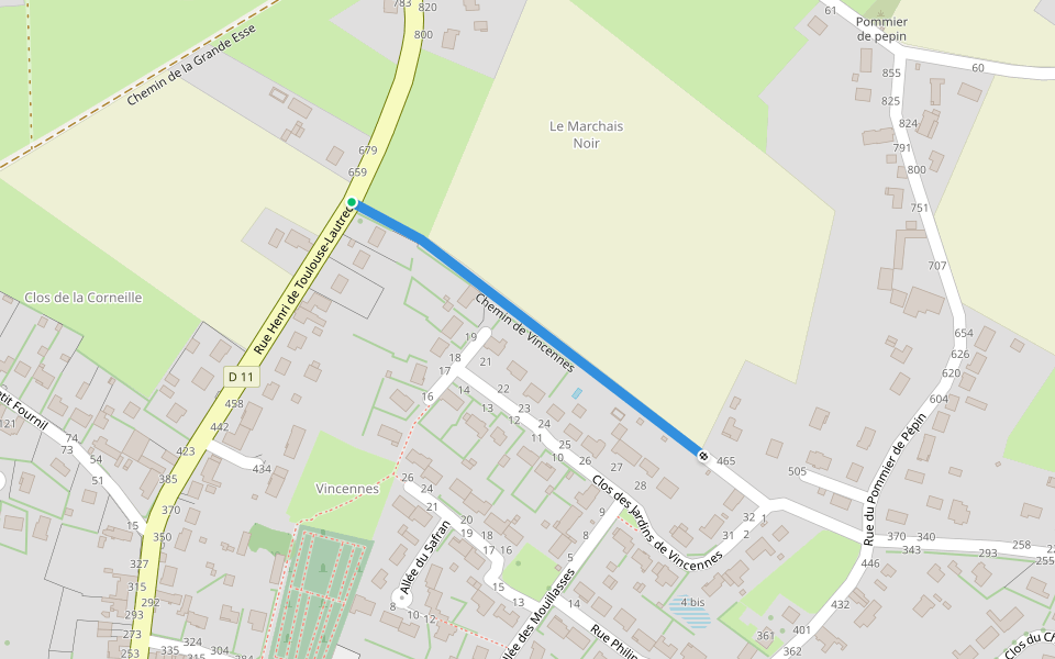 Chemin de Vincennes walking route map in Loury