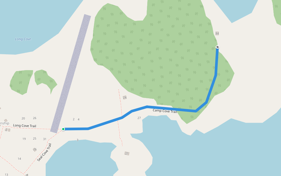 Camp Cove Trail walking route map in Matinicus