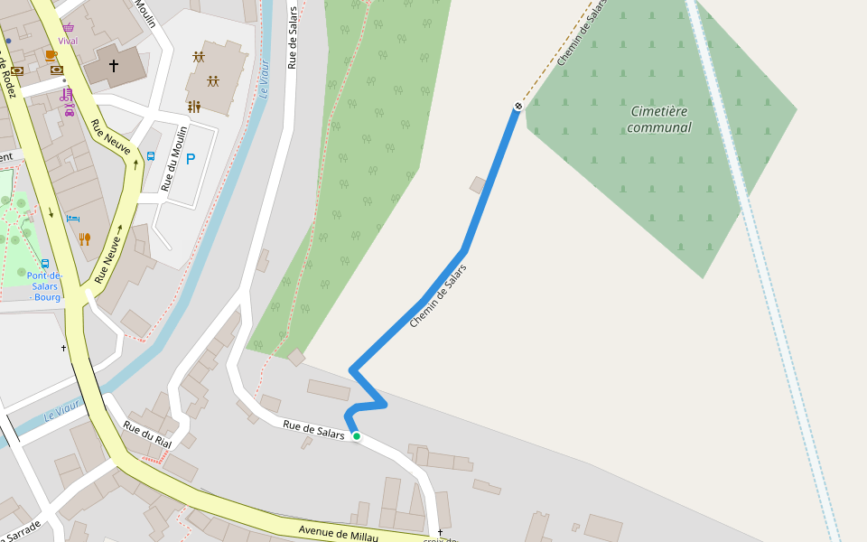 Chemin de Salars walking route map in Pont-de-Salars