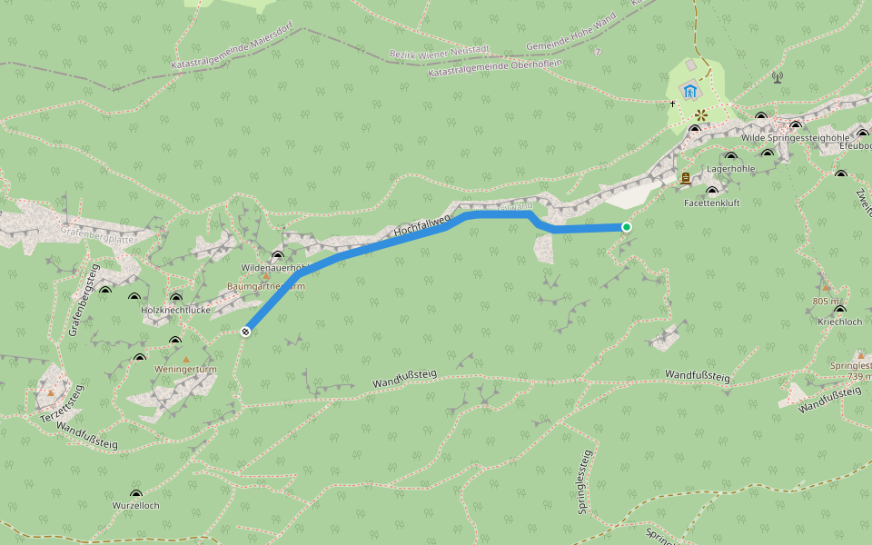 Hochfallweg walking route map in Oberhöflein