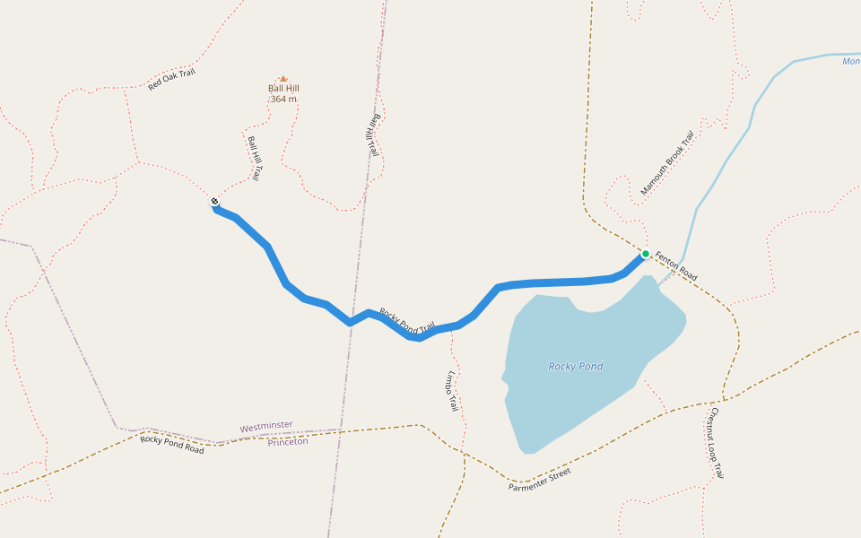 Rocky Pond Trail walking route map in Fitchburg