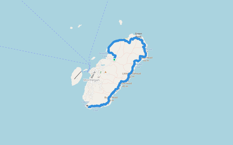 Cliff Trail (#1) walking route map in Monhegan