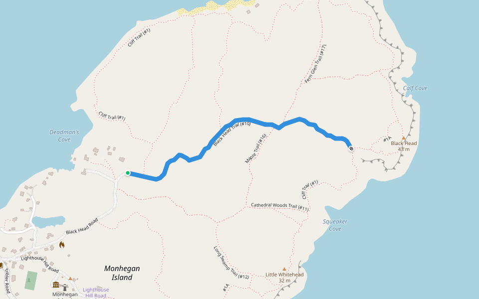 Black Head Trail (#10) walking route map in Monhegan