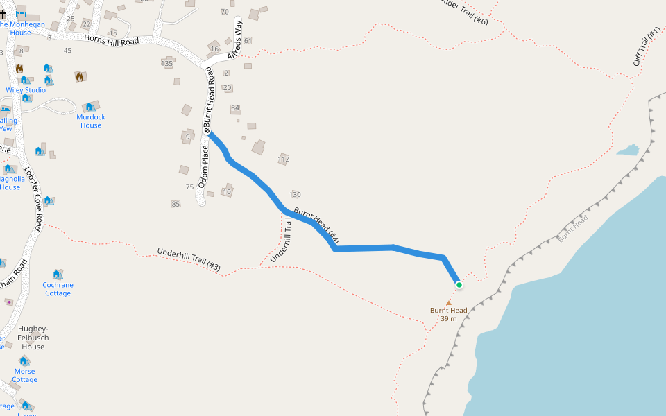 Burnt Head (#4) walking route map in Monhegan