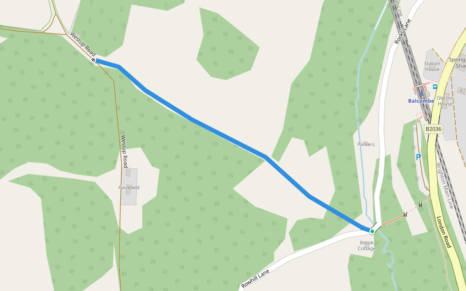Rocks Lane walking route map in Balcombe