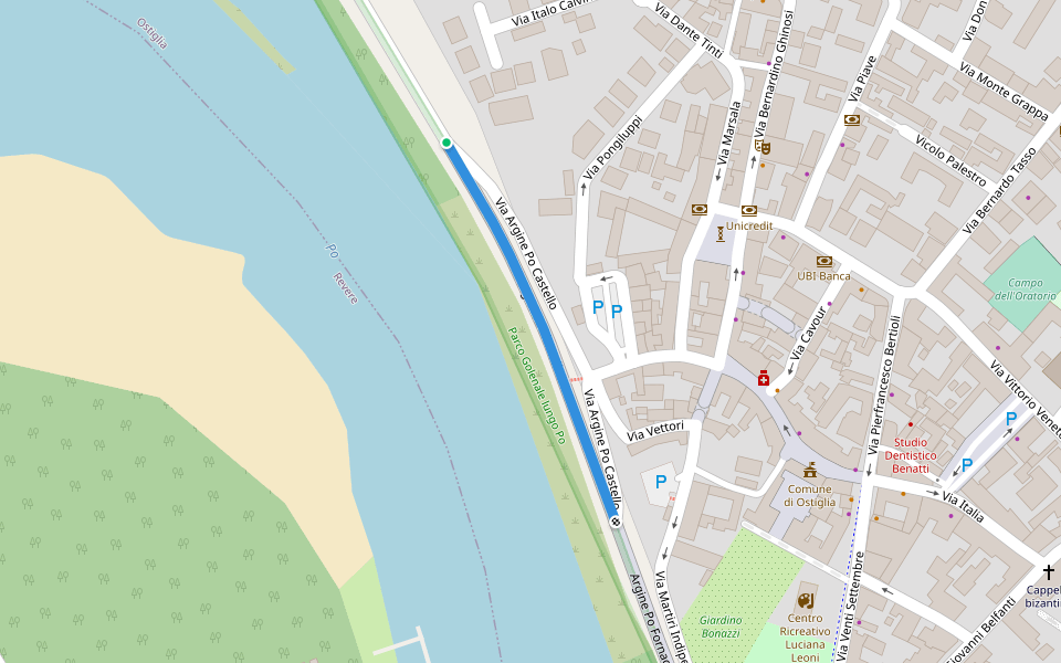 Argine Po Castello walking route map in Ostiglia