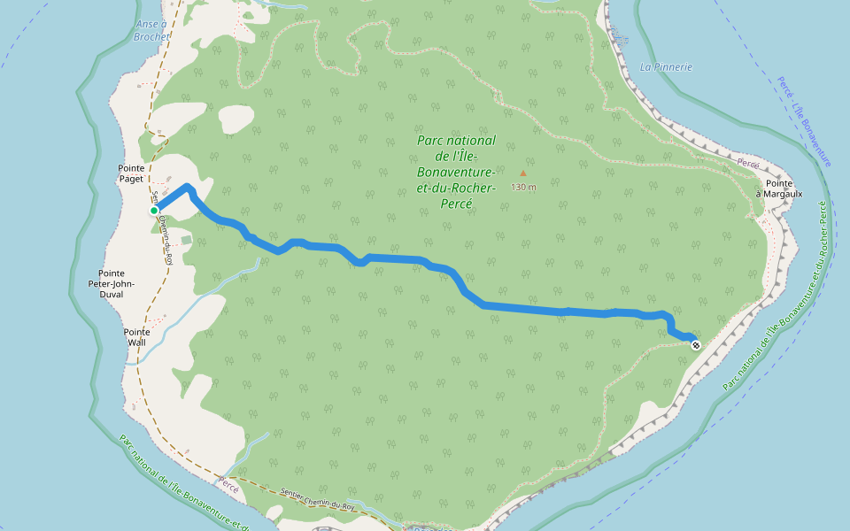Sentier Le Paget walking route map in Percé