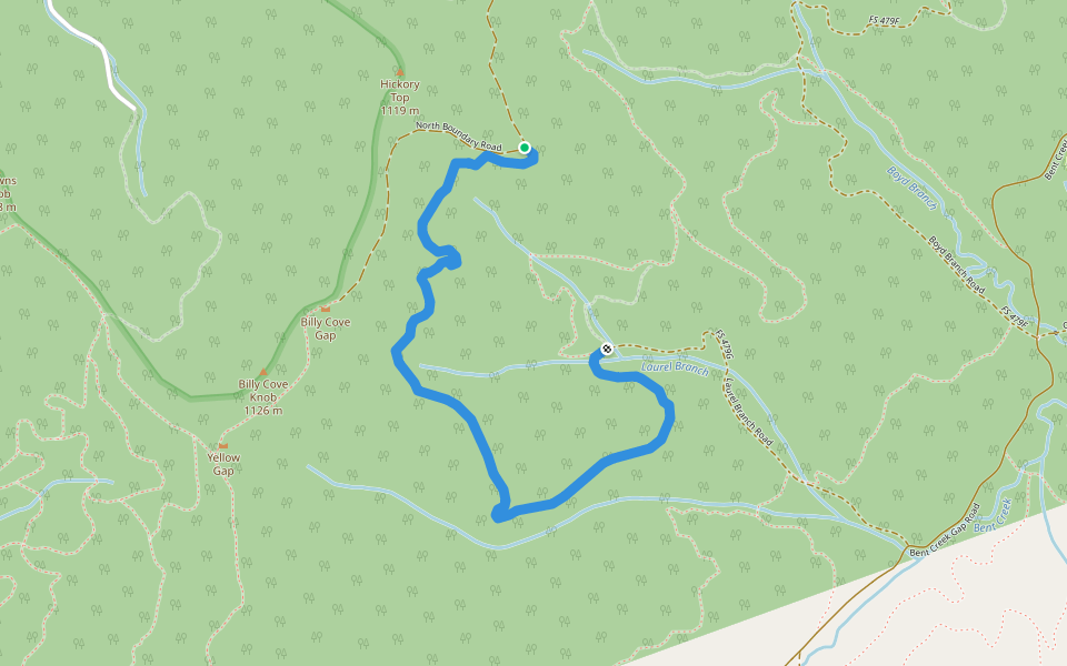 Greens Lick Trail walking route map in Candler