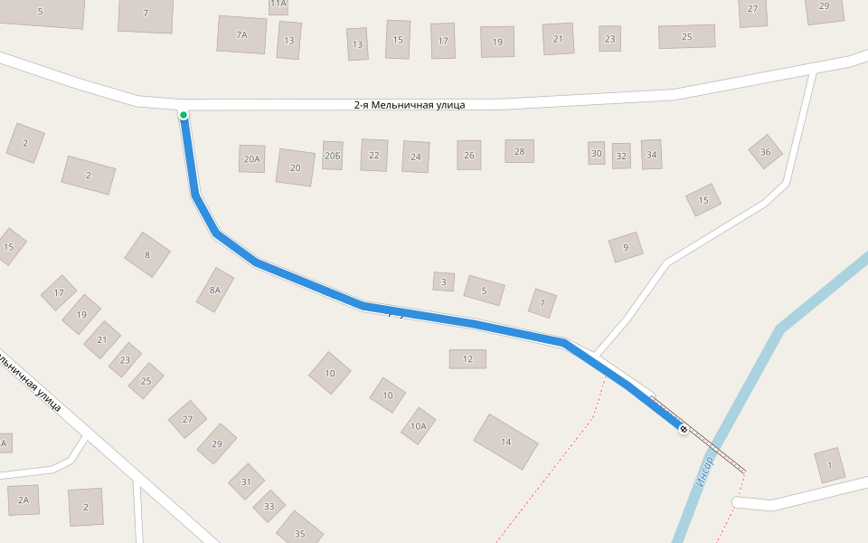 Мельничный переулок walking route map in Ruzayevka