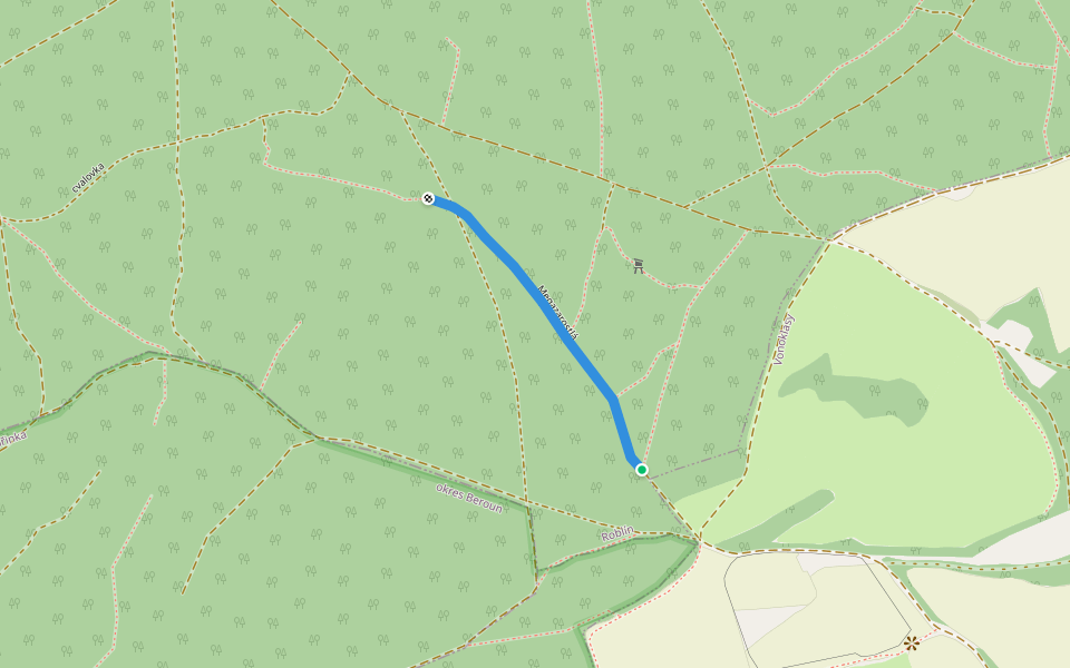 Megazarostlá walking route map in Roblín