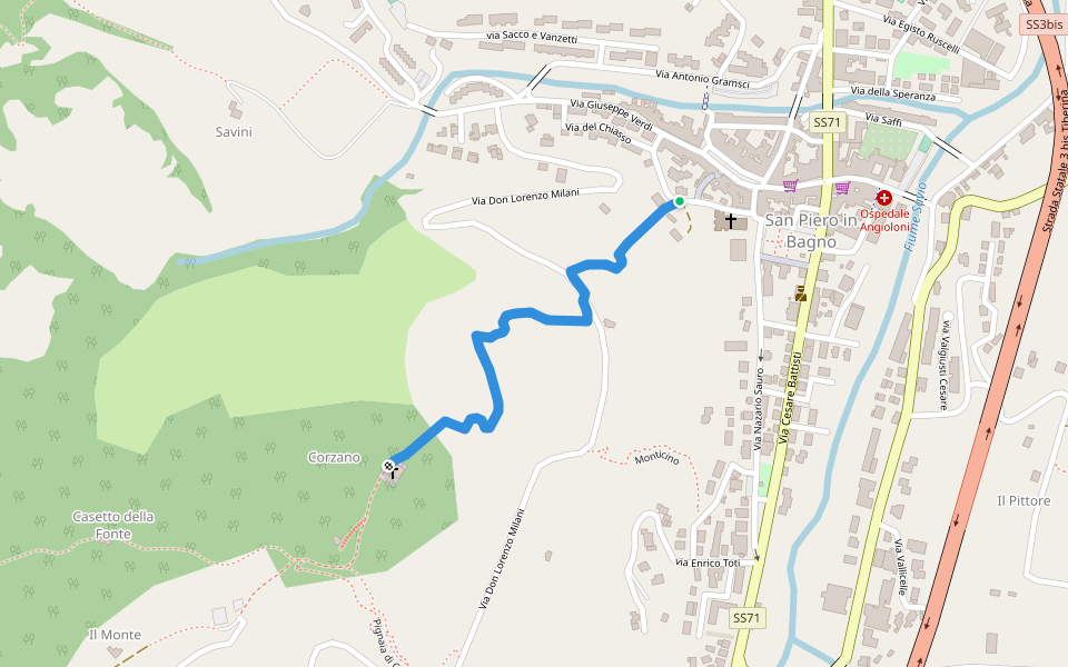 Antica Mulattiera di Corzano walking route map in San Piero In Bagno