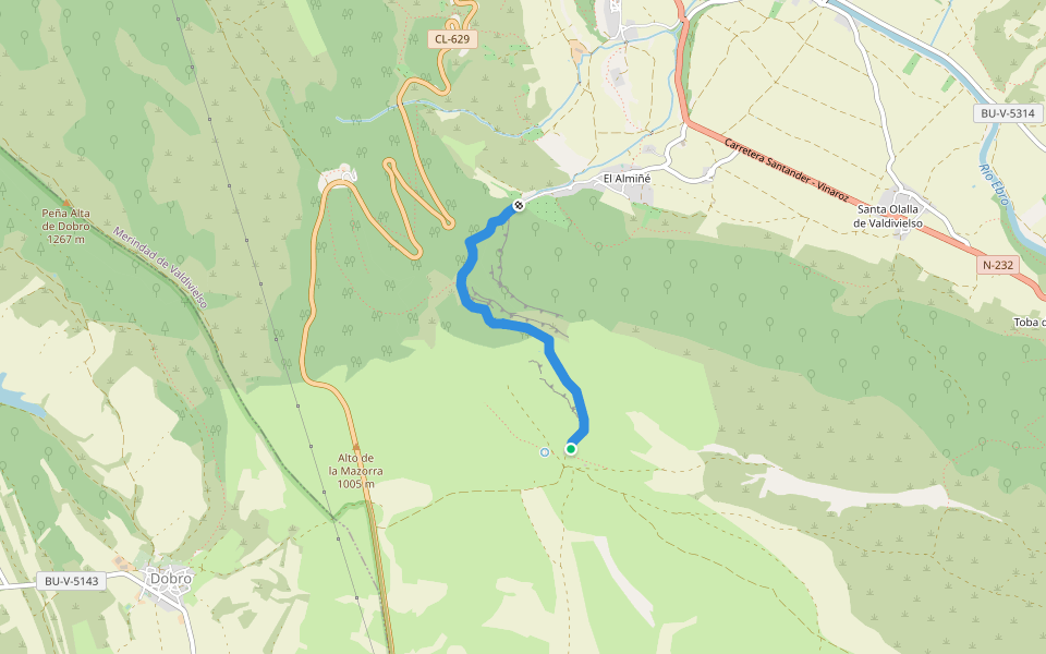 Calzada romana walking route map in El Almiñé