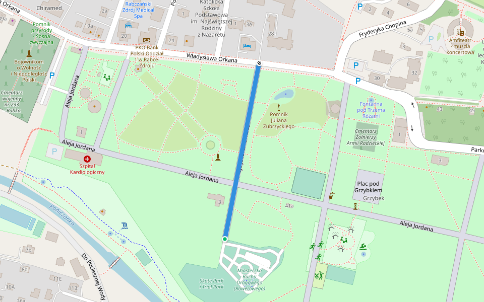 Aleja Juliana Kawalca walking route map in Rabka-Zdrój