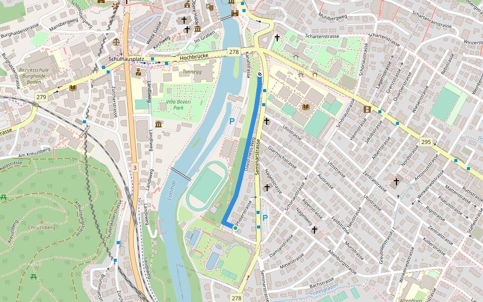 David-Hess-Weg walking route map in Baden