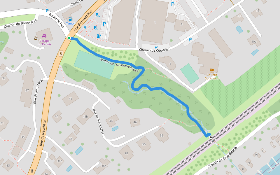 Sentier de "La Merveilleuse" walking route map in Grandson