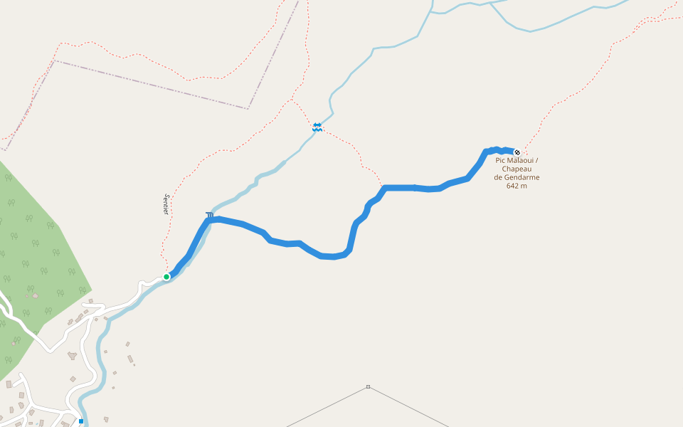 Sentier randonnée du Pic Malaoui par Yaoué walking route map in Les Koghis