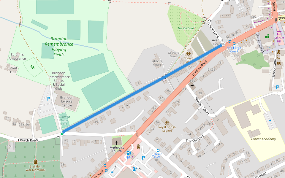 Victoria Avenue walking route map in Brandon
