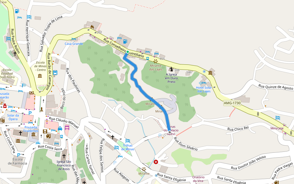 Travessa das lajes walking route map in Ouro Preto