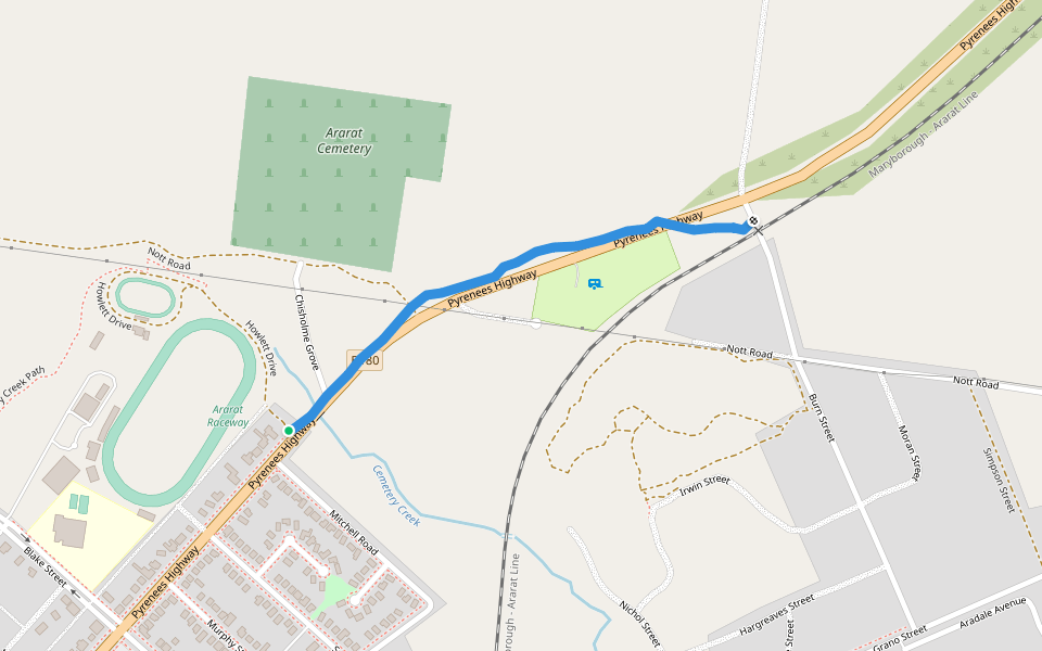 Cemetery Creek Track walking route map in Ararat