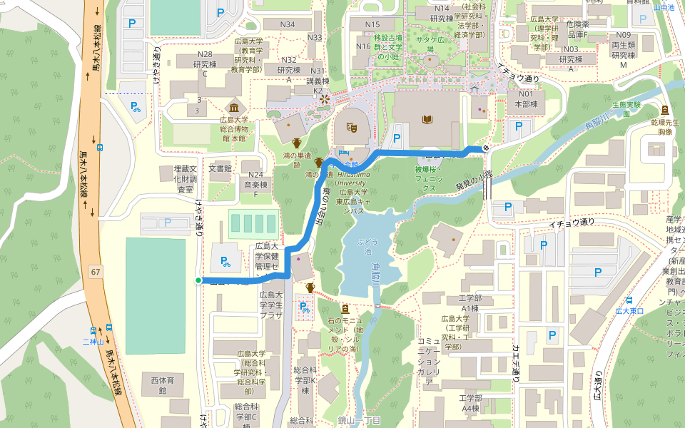 出会いの道 walking route map in Higashihiroshima