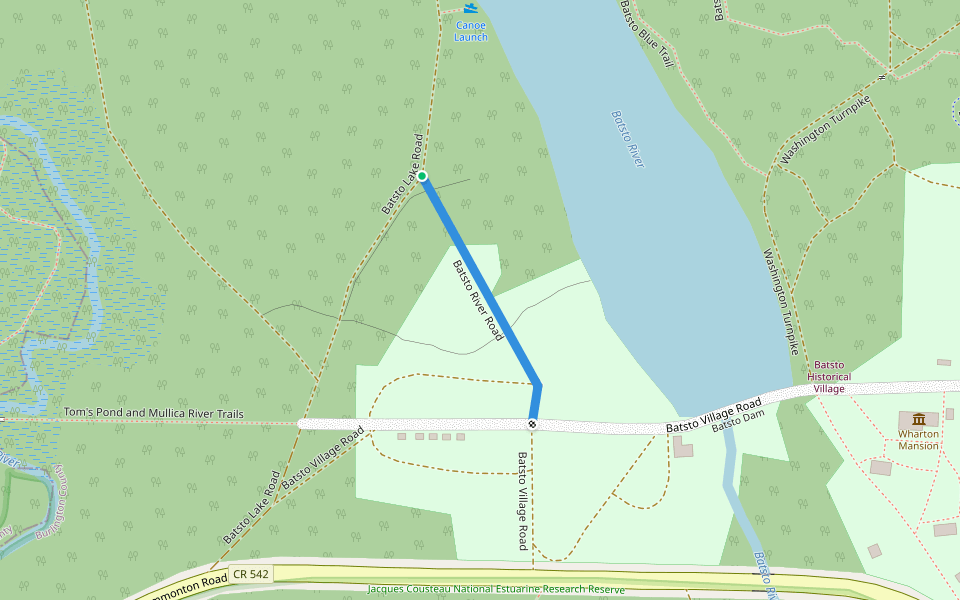 Batsto River Road walking route map in Hammonton