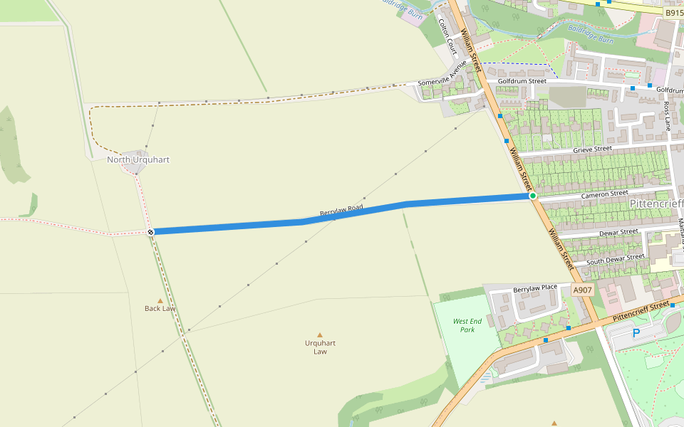 Berrylaw Road walking route map in Dunfermline