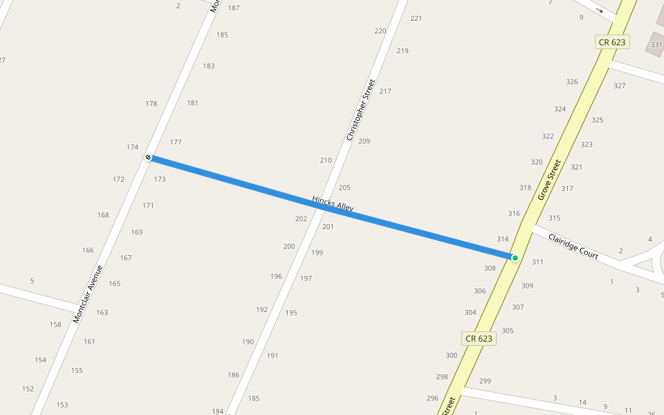 Hincks Alley walking route map in Montclair