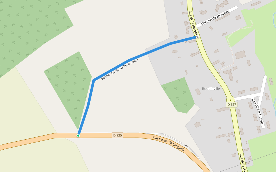 Sentier Cavée de Tous Vents walking route map in Longueil