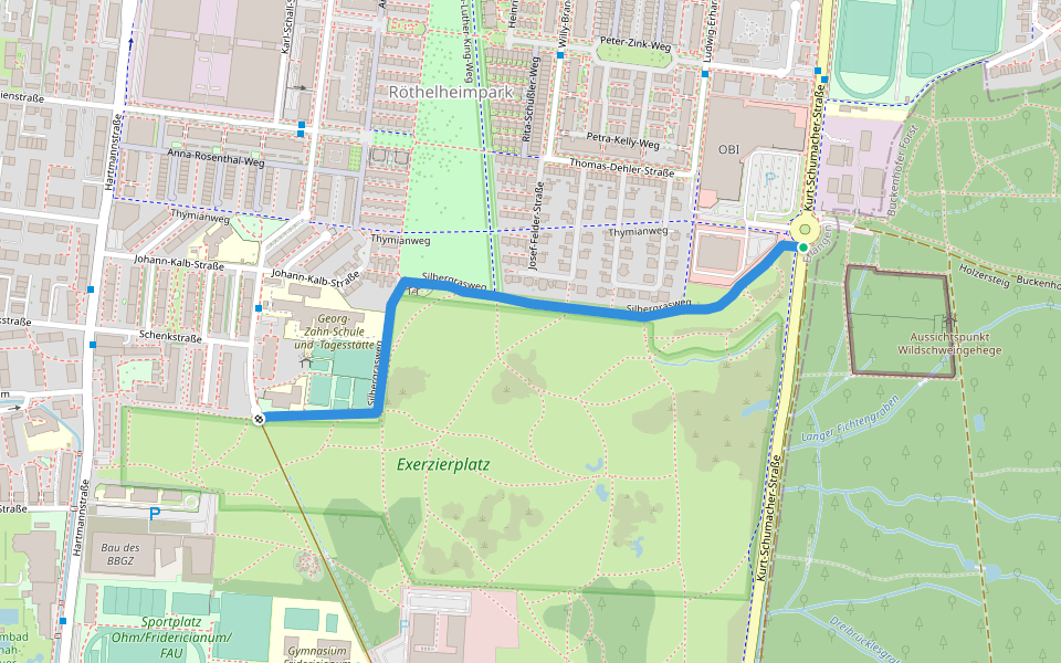 Silbergrasweg walking route map in Erlangen