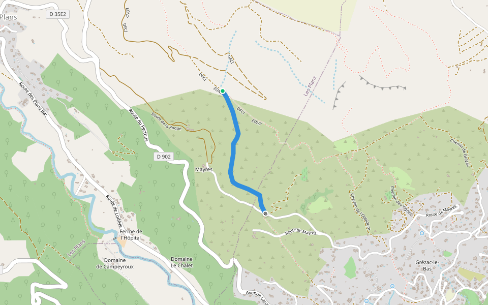 Chemin Ferrat walking route map in Les Plans