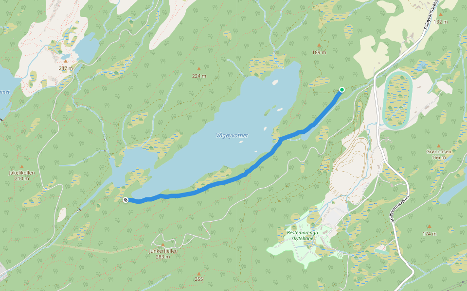 Vågøyvannet sør walking route map in Bodø