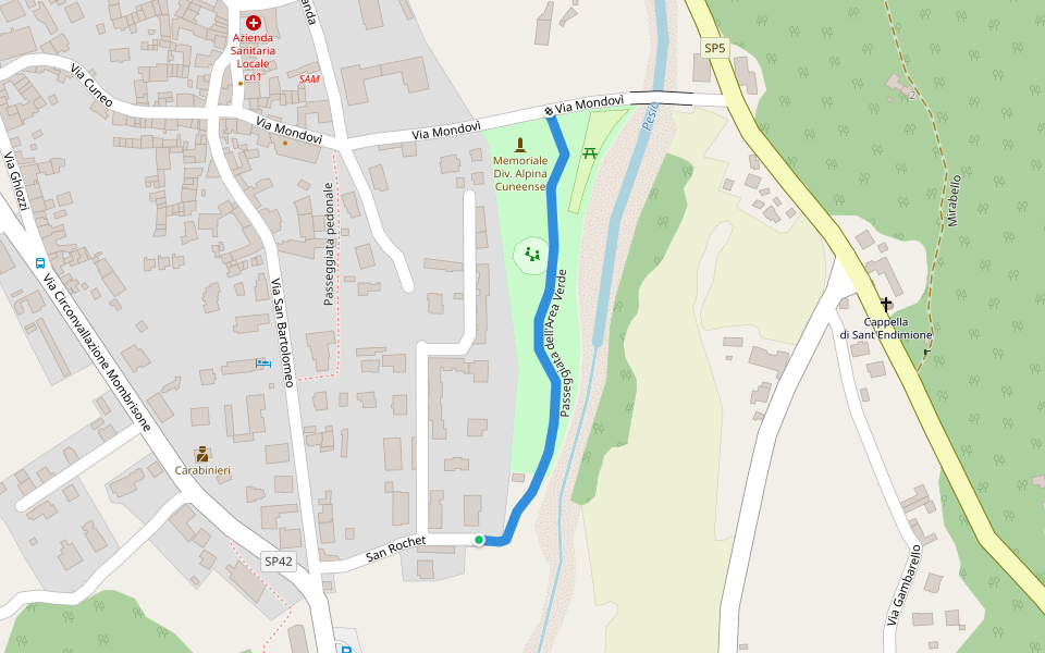 Passeggiata dell'Area Verde walking route map in Chiusa di Pesio