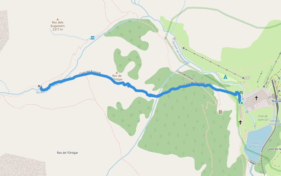 Camí del Puigmal walking route map in Ribes de Freser