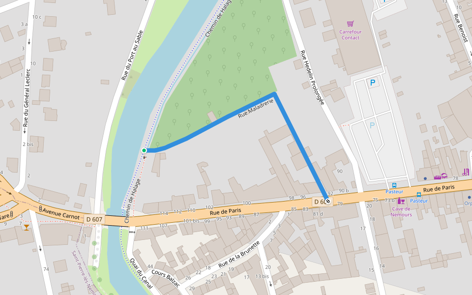 Rue Maladrerie walking route map in Nemours