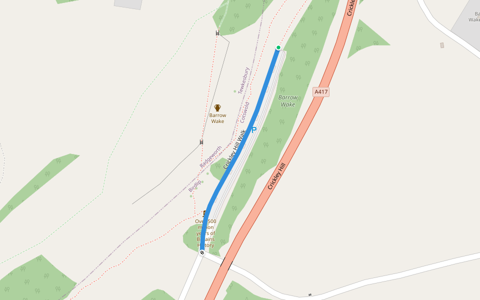 Crickley Hill Walk walking route map in Witcombe