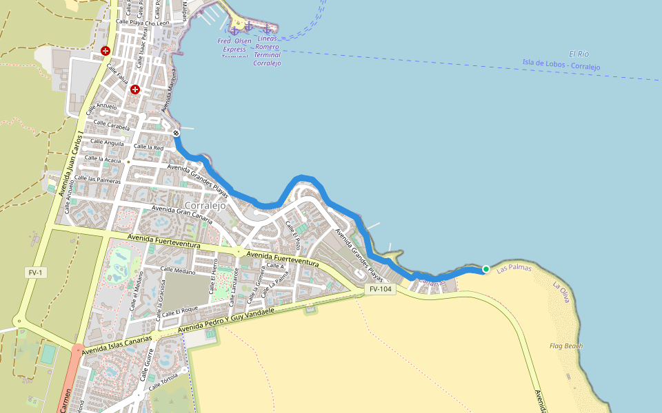 Beach Walk walking route map in La Oliva