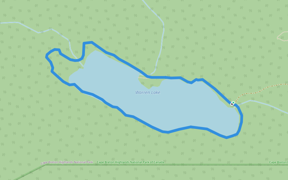 Warren Lake walking route map in Ingonish
