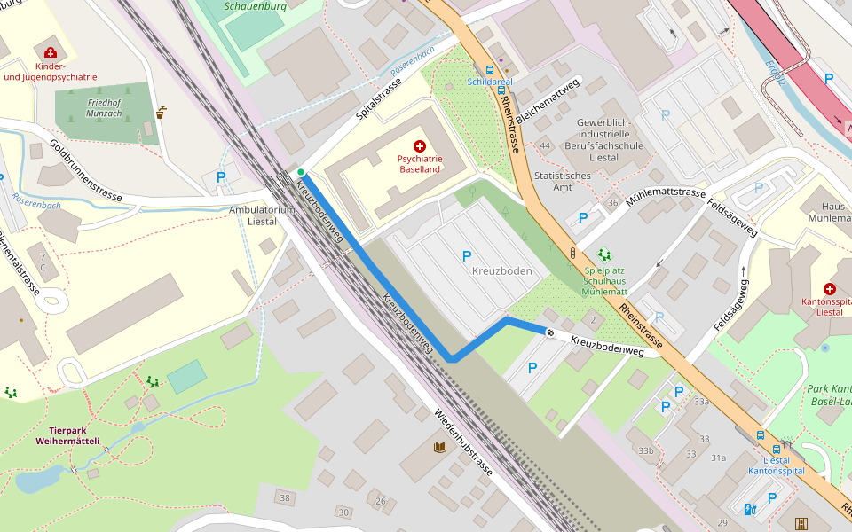Kreuzbodenweg walking route map in Liestal